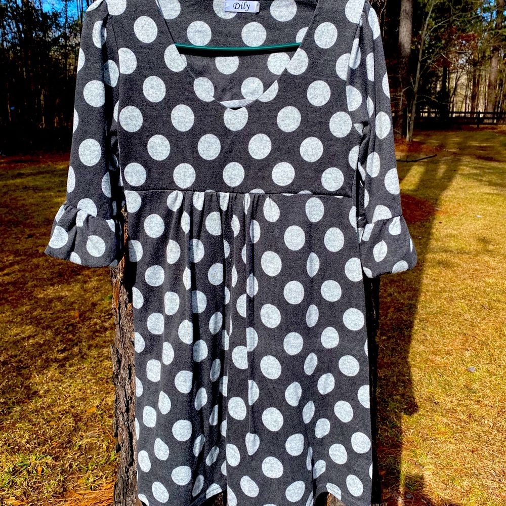 Youth Tween DILY Gray/Light Gray Polka Dot Dress S